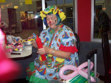 Asteroid Annie of Space City Clowns making ballons at Deer Park McDonald's (inside Wal-Mart).